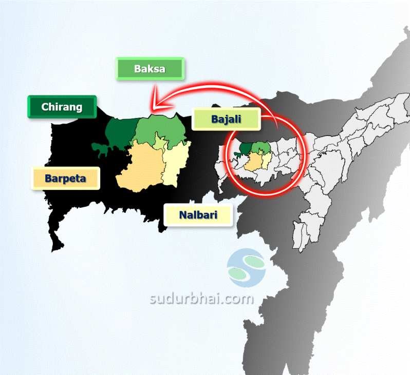 Chirang, Baksa, nalbari, Bajali , Barpeta
