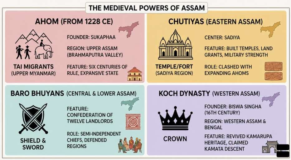 Medieval powers of Assam - Ahoms , Chutiyas , Baro Bhuyans , Koch Dynasty | sudurbhai.com