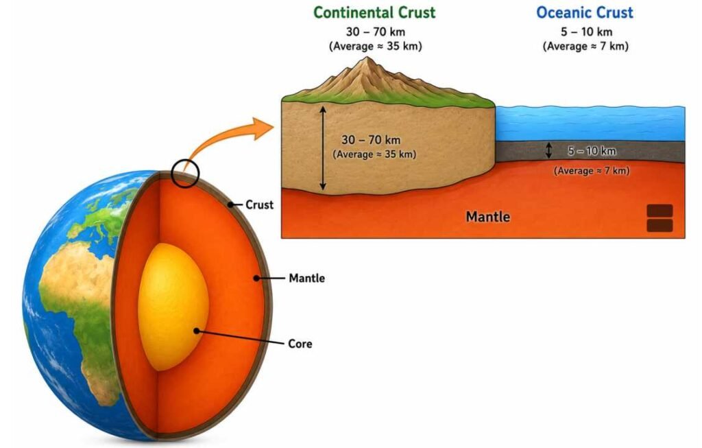 Continental crust and Oceanic crust
