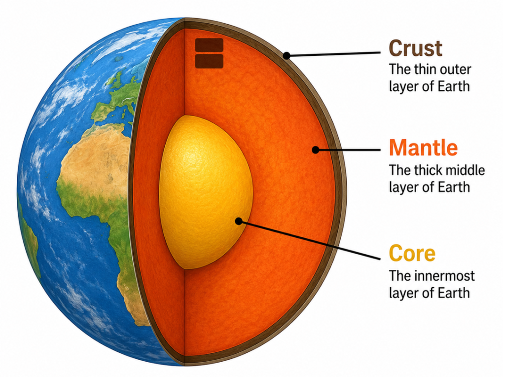 crust mantle core