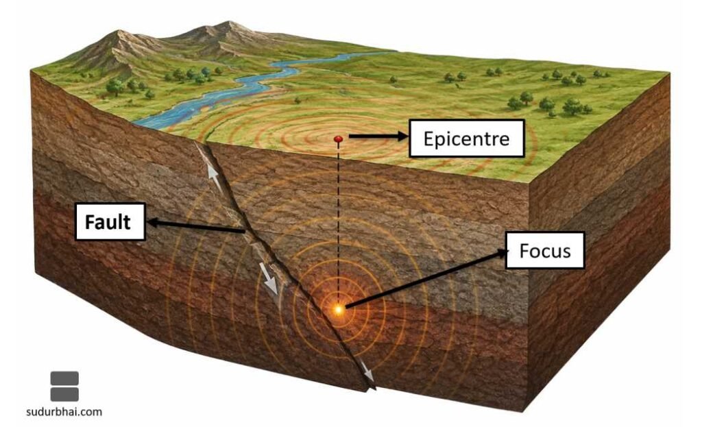 Earthquake focus epicentre