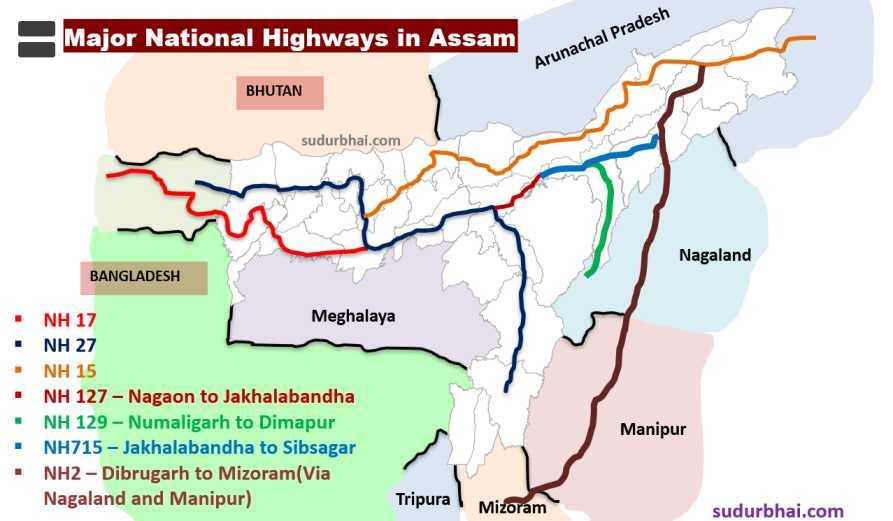 National Highways in Assam , NH Assam , NH17 , NH27 , NH15 , NH127 , NH129 , NH 715 , NH 2
