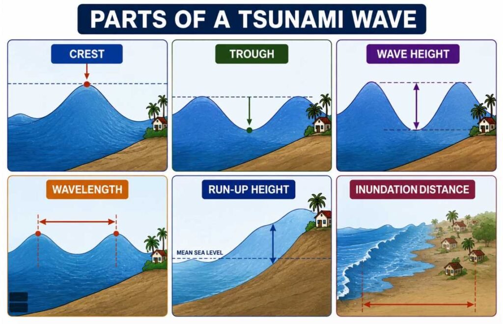Tsunami crest trough wavelength